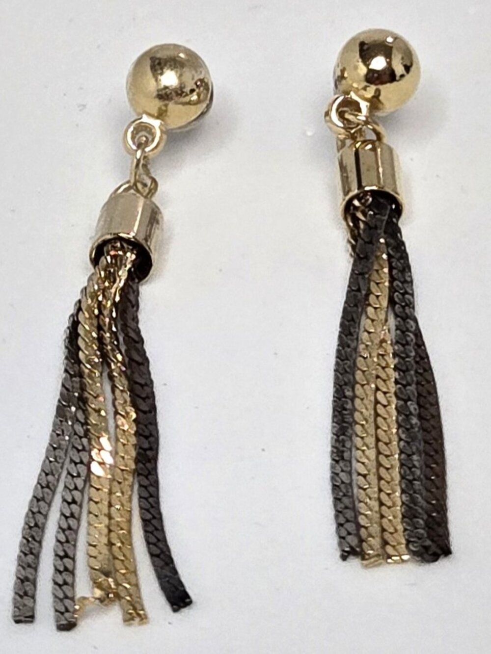 Tri-color Gold Tone 2" Fringe Tassel Earrings for Pierced Ears
